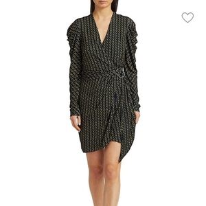 🆕 JONATHAN SIMKHAI Chain Jacquard Belted Puff-Sleeve Wrap Dress $575